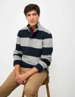 Cotton Rich Striped Half Zip Sweatshirt