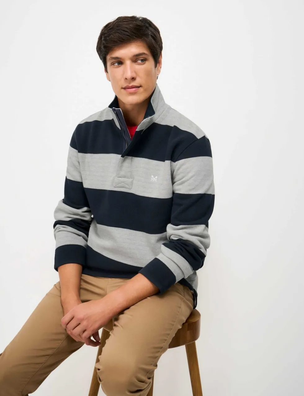 Cotton Rich Striped Half Zip Sweatshirt