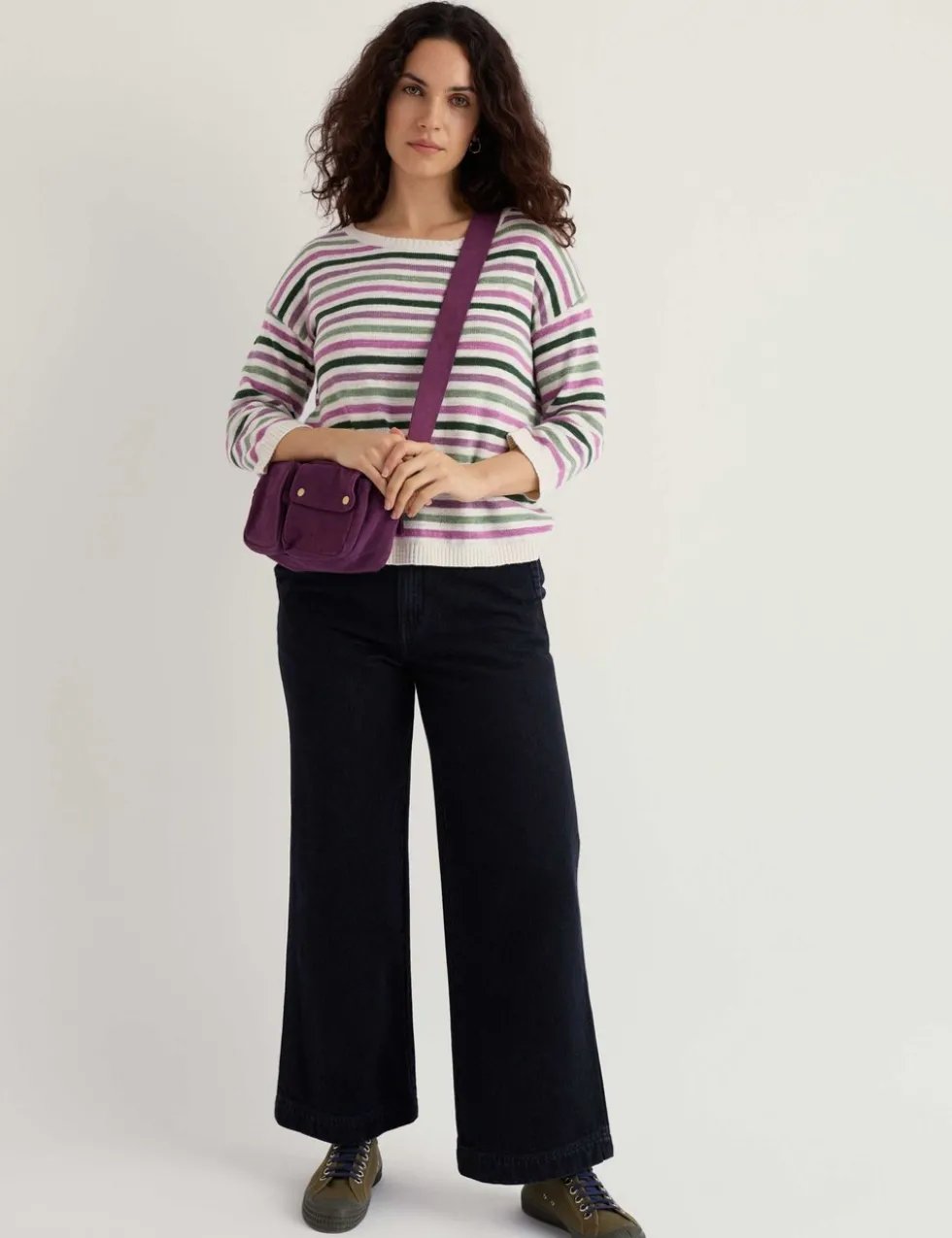 Cotton Rich Striped Jumper With Linen
