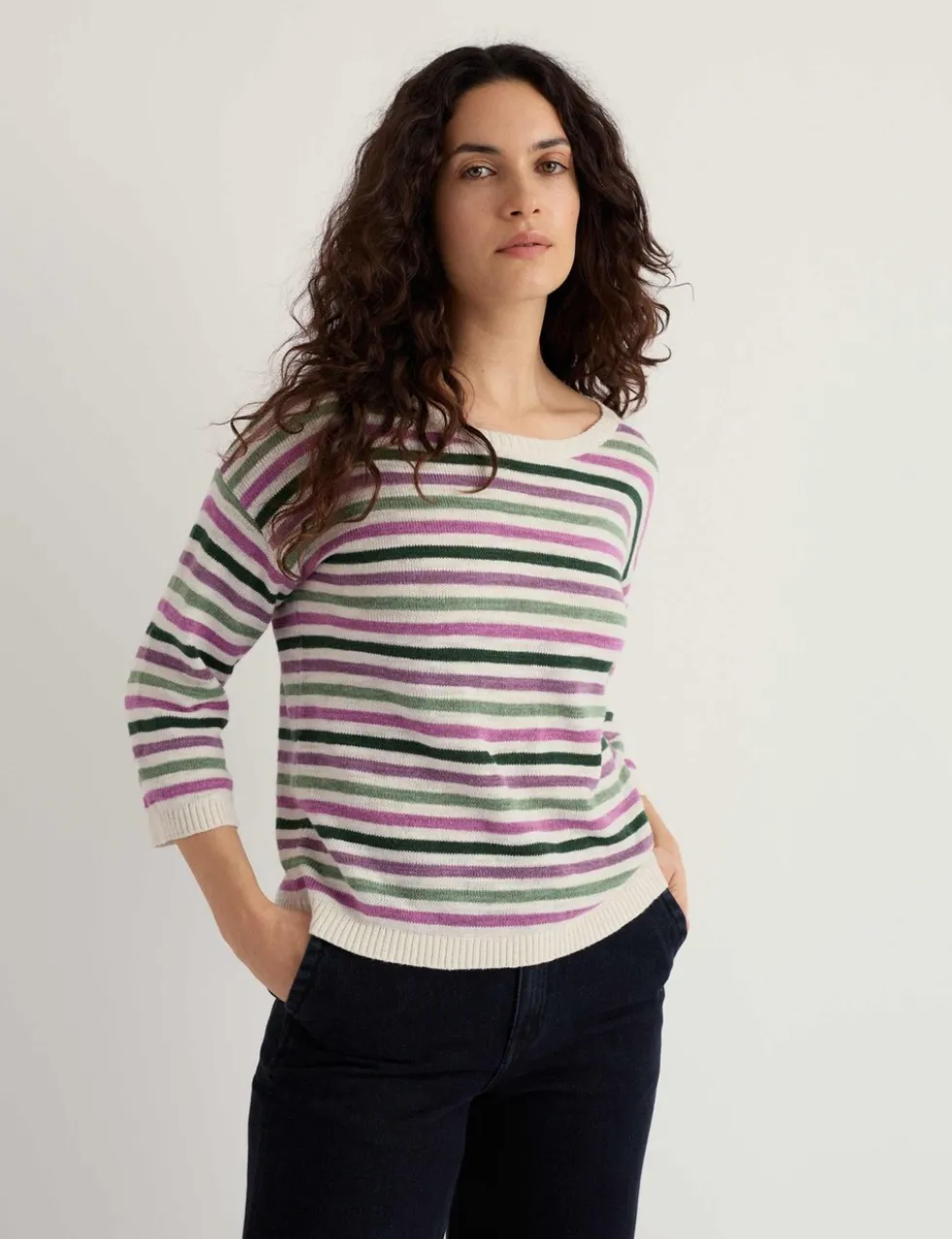 Cotton Rich Striped Jumper With Linen