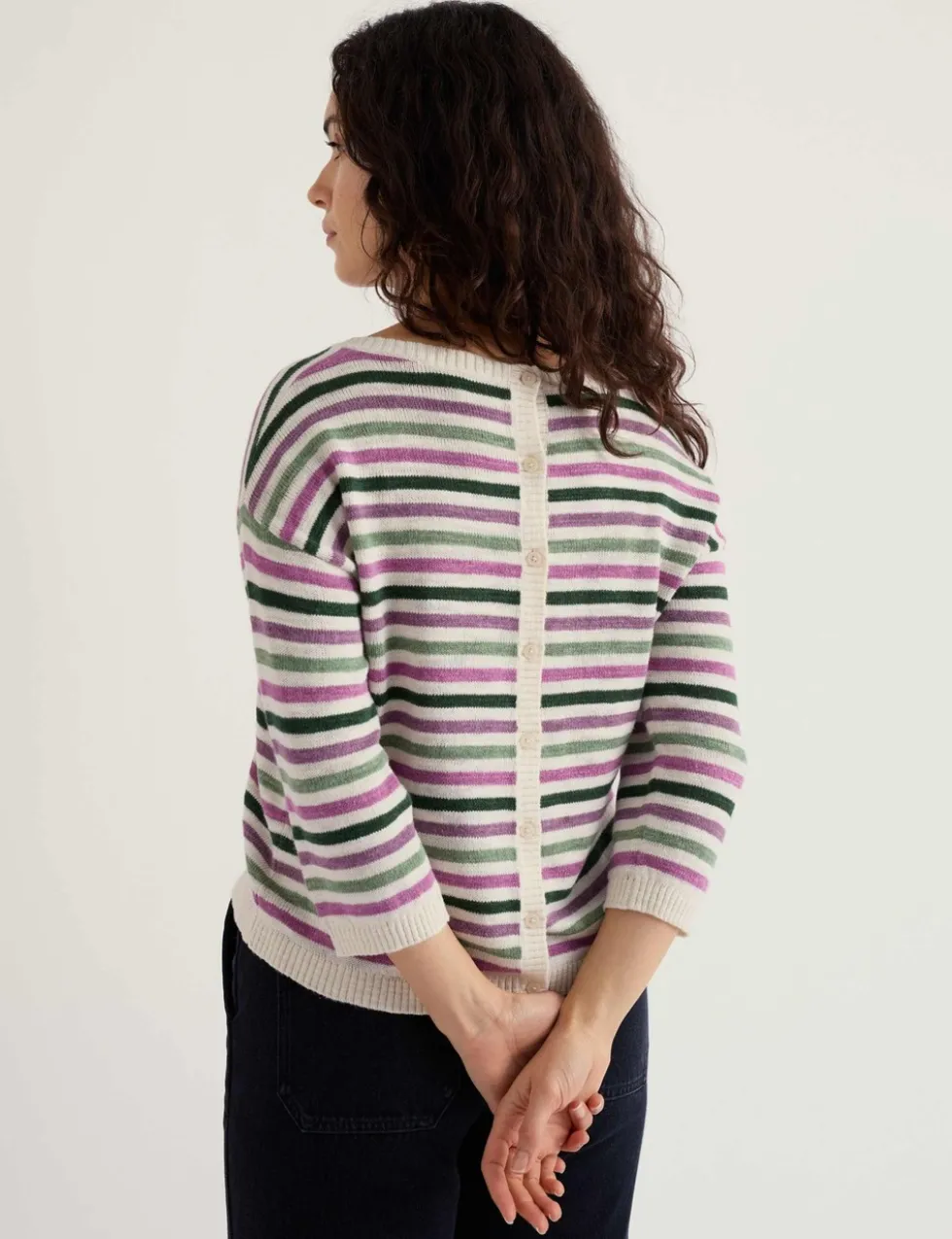 Cotton Rich Striped Jumper With Linen