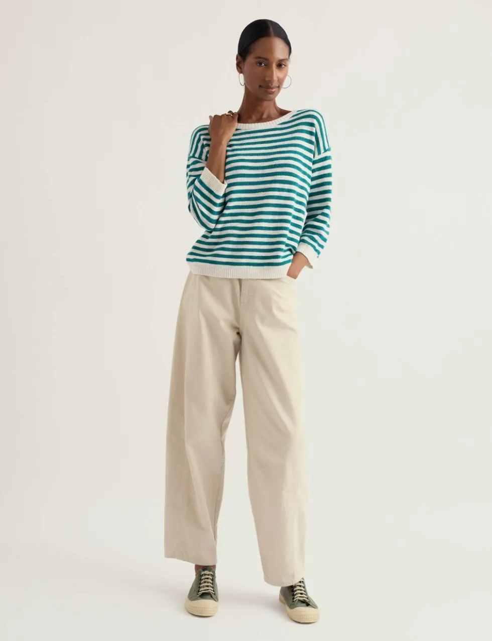Cotton Rich Striped Jumper With Linen