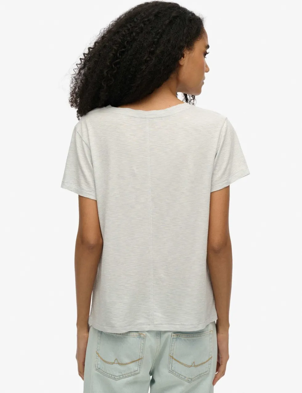 Cotton Rich Striped Logo V-Neck T-Shirt