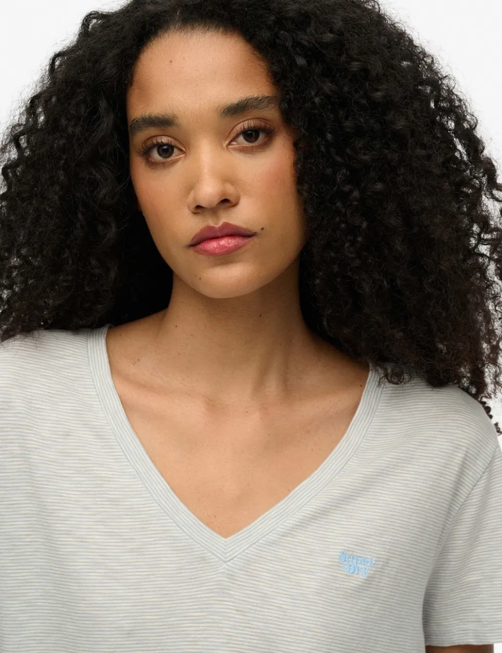 Cotton Rich Striped Logo V-Neck T-Shirt