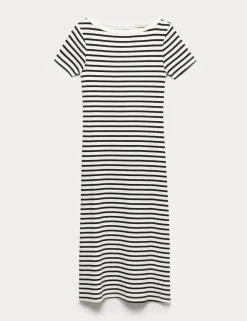 Cotton Rich Striped Midi Column Dress
