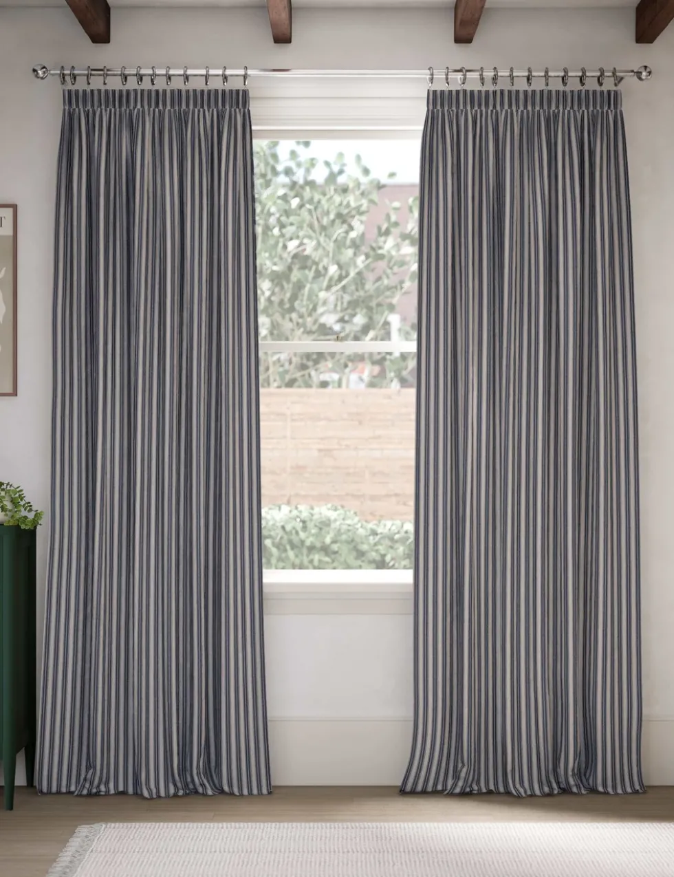 Cotton Rich Striped Pencil Pleat Curtains