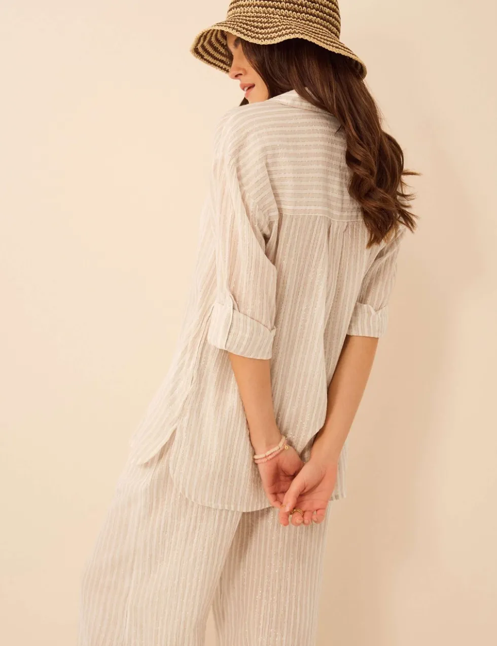 Cotton Rich Striped Relaxed Beach Shirt