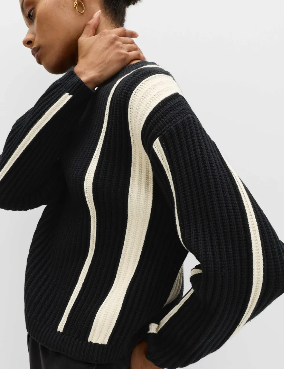Cotton Rich Striped Ribbed Relaxed Jumper