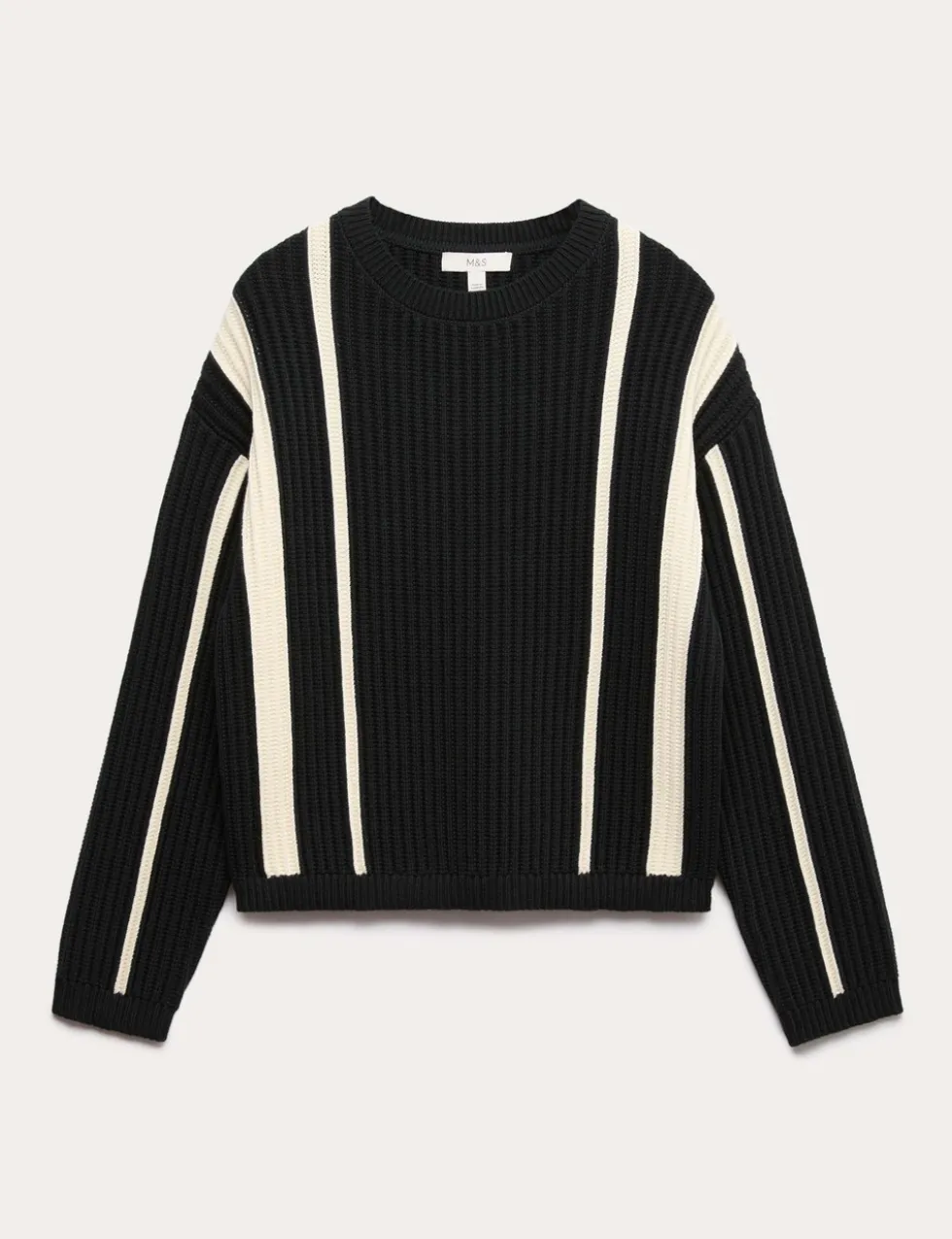 Cotton Rich Striped Ribbed Relaxed Jumper
