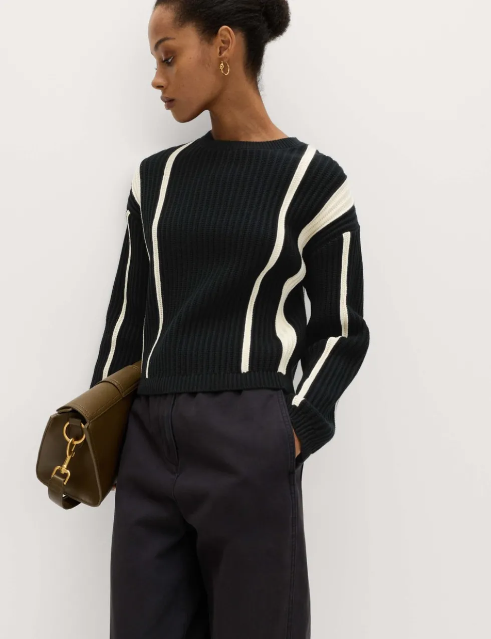 Cotton Rich Striped Ribbed Relaxed Jumper