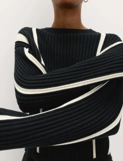 Cotton Rich Striped Ribbed Relaxed Jumper
