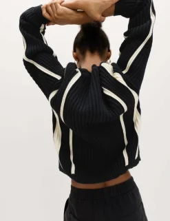 Cotton Rich Striped Ribbed Relaxed Jumper