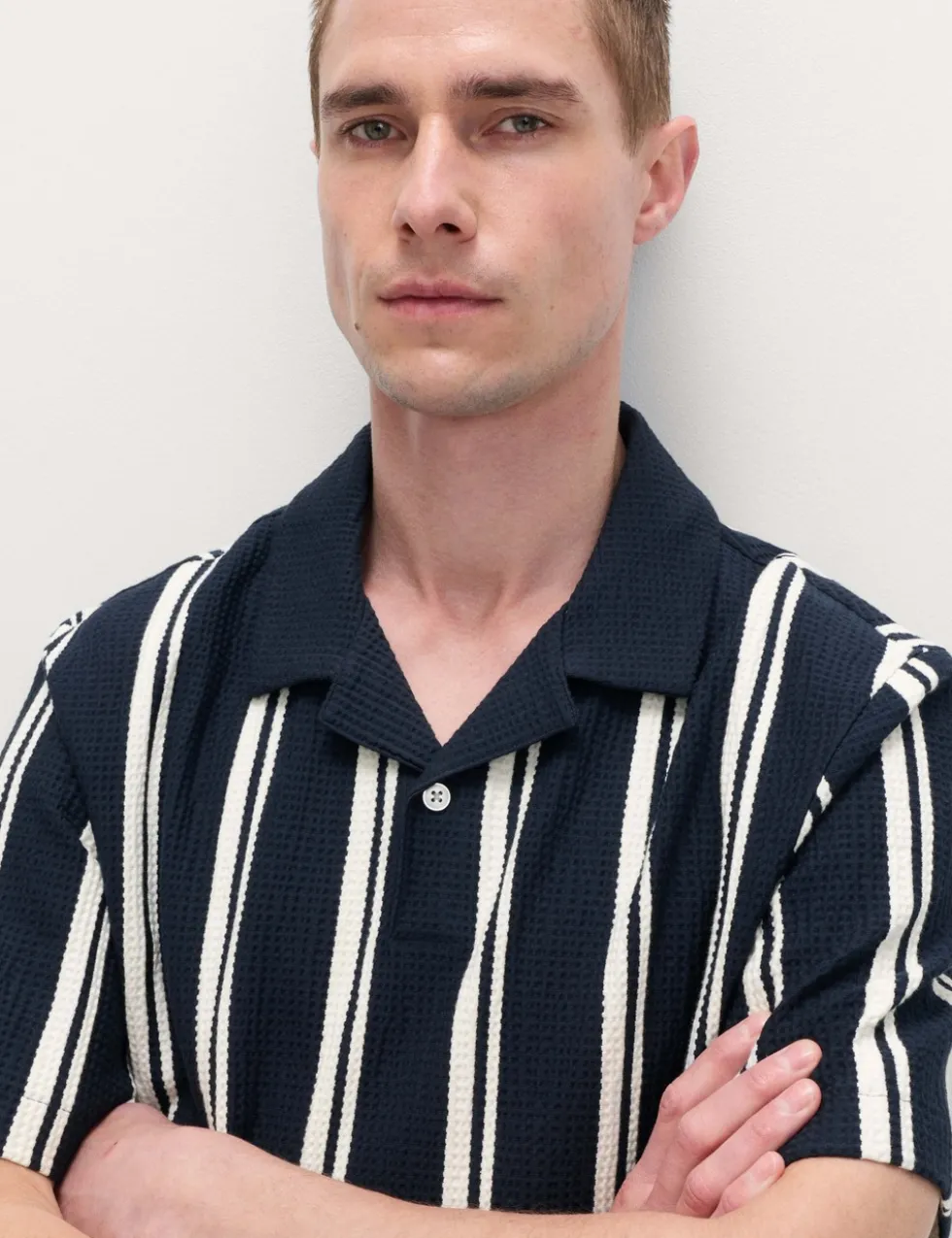 Cotton Rich Striped Seersucker Polo Shirt