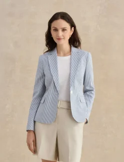 Cotton Rich Striped Single Breasted Jacket