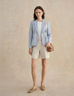 Cotton Rich Striped Single Breasted Jacket