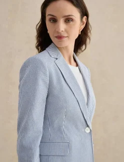 Cotton Rich Striped Single Breasted Jacket
