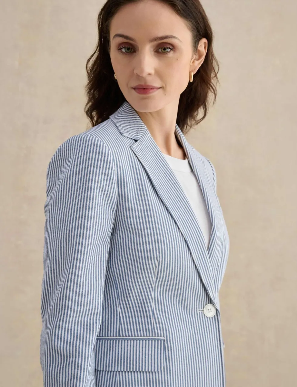 Cotton Rich Striped Single Breasted Jacket