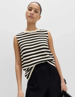 Cotton Rich Striped Slim Fit Knitted Top