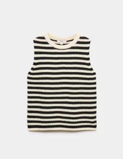 Cotton Rich Striped Slim Fit Knitted Top