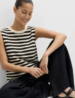 Cotton Rich Striped Slim Fit Knitted Top