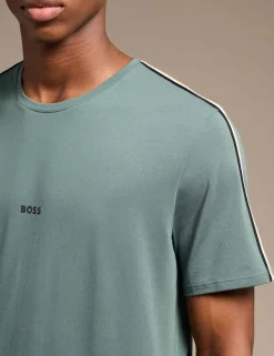 Cotton Rich Striped Trim Logo T-Shirt