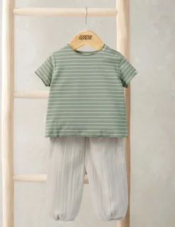 Cotton Rich Striped T-Shirt & Trousers Outfit (0-12 Mths)