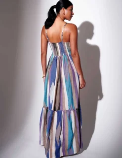 Cotton Rich Striped V-Neck Maxi Beach Dress