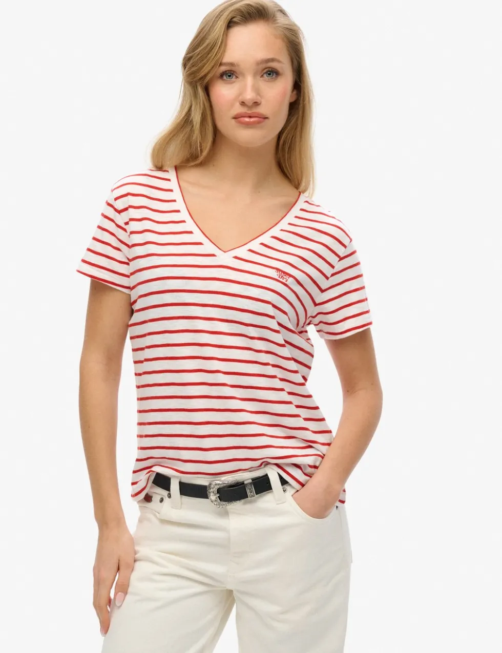 Cotton Rich Striped V-Neck T-Shirt