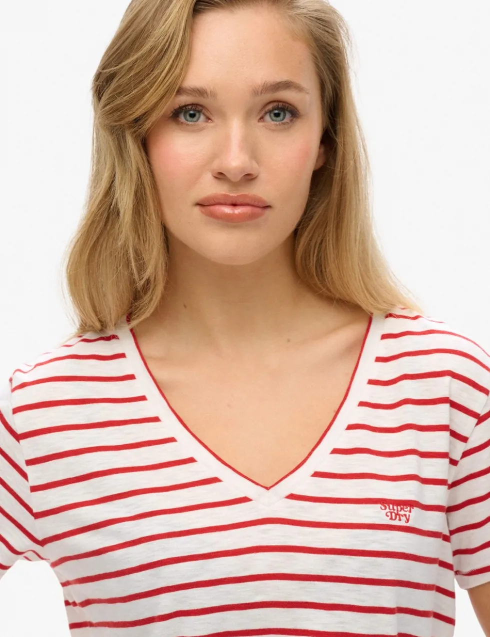 Cotton Rich Striped V-Neck T-Shirt