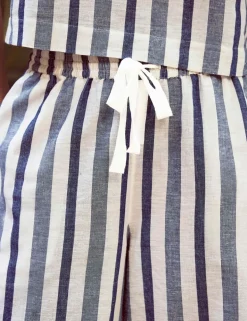 Cotton Rich Striped Wide Leg Trousers with Linen