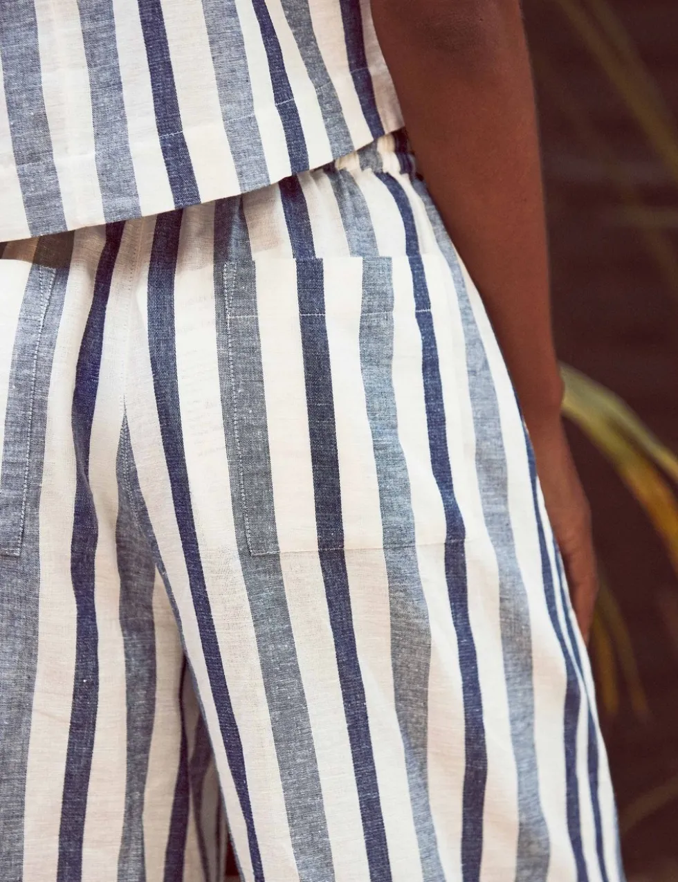 Cotton Rich Striped Wide Leg Trousers with Linen