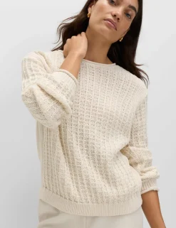 Cotton Rich Textured Crew Neck Jumper