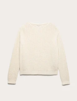 Cotton Rich Textured Crew Neck Jumper