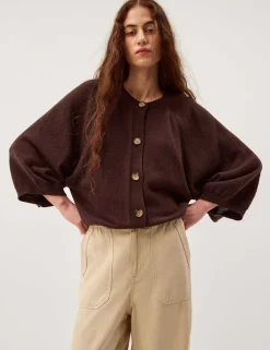 Cotton Rich Textured Crew Neck Cardigan