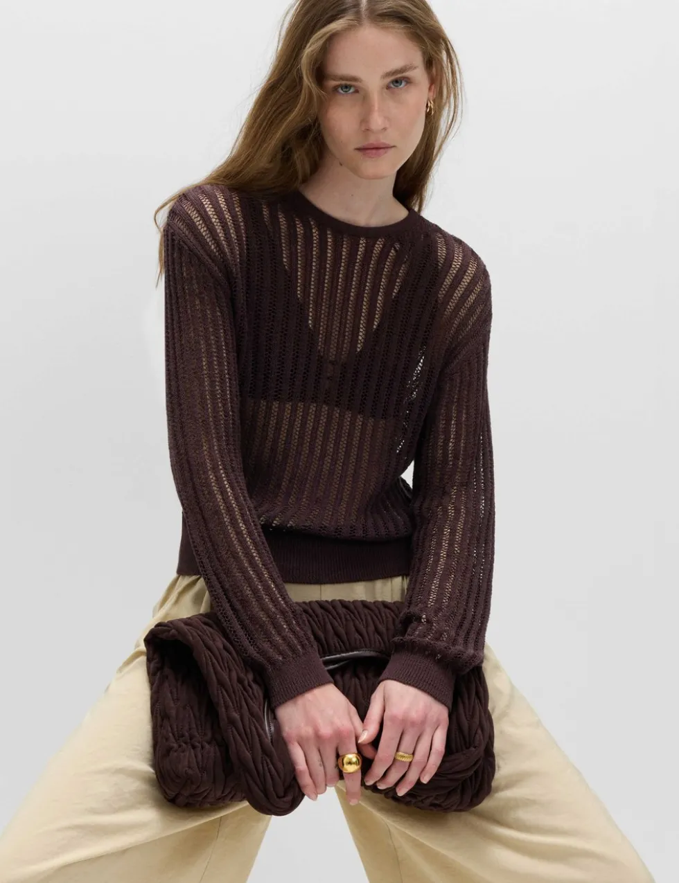 Cotton Rich Textured Crew Neck Jumper