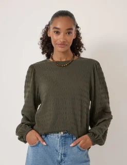Cotton Rich Textured Crew Neck Top