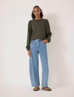 Cotton Rich Textured Crew Neck Top