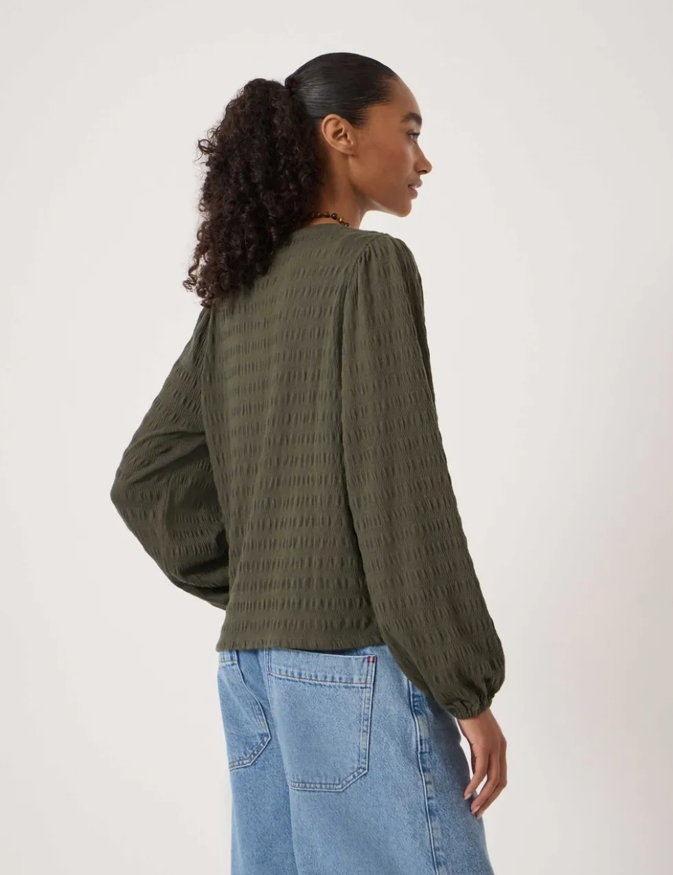Cotton Rich Textured Crew Neck Top