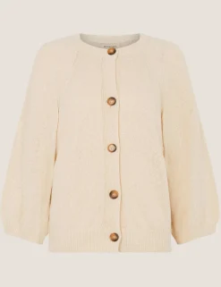 Cotton Rich Textured Crew Neck Cardigan