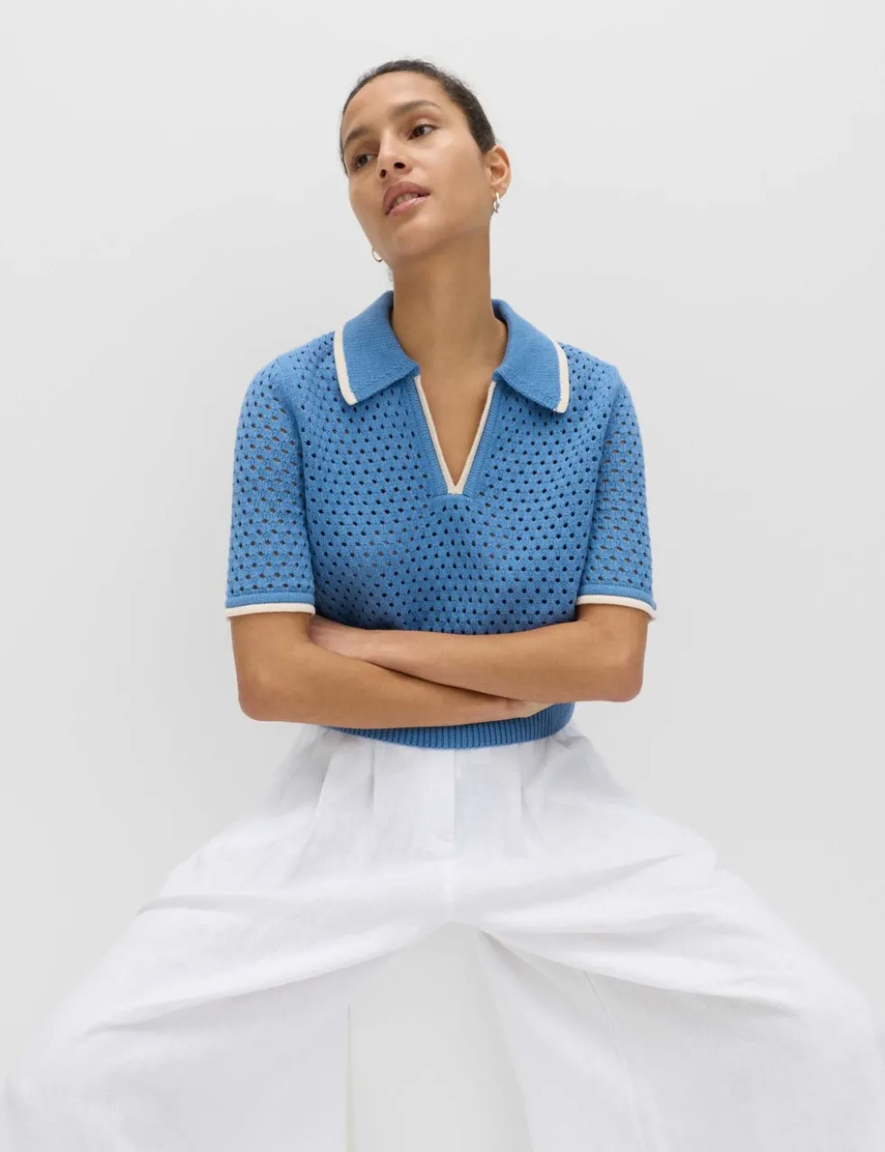 Cotton Rich Textured Cropped Knitted Top