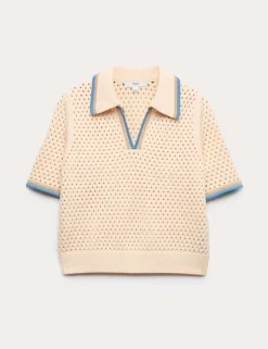 Cotton Rich Textured Cropped Knitted Top