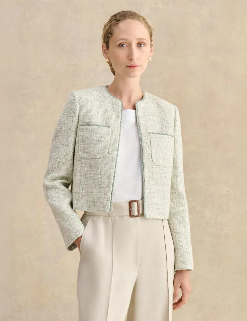 Cotton Rich Textured Cropped Jacket