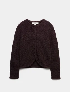 Cotton Rich Textured Cropped Knitted Jacket