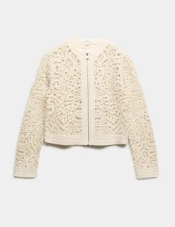 Cotton Rich Textured Cropped Knitted Jacket