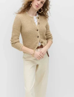 Cotton Rich Textured Cropped Knitted Jacket