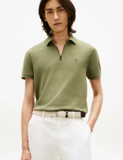 Cotton Rich Textured Half Zip Polo Shirt