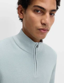 Cotton Rich Textured Half Zip Jumper