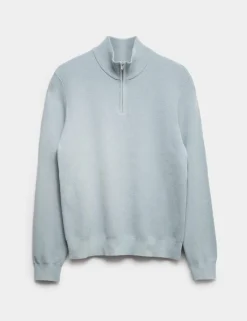 Cotton Rich Textured Half Zip Jumper