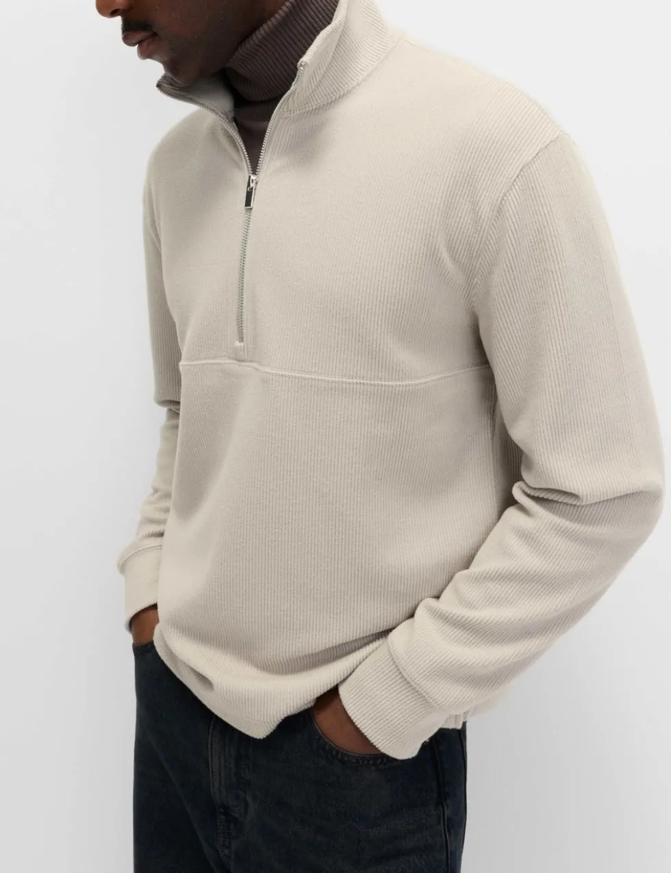 Cotton Rich Textured Half Zip Sweatshirt