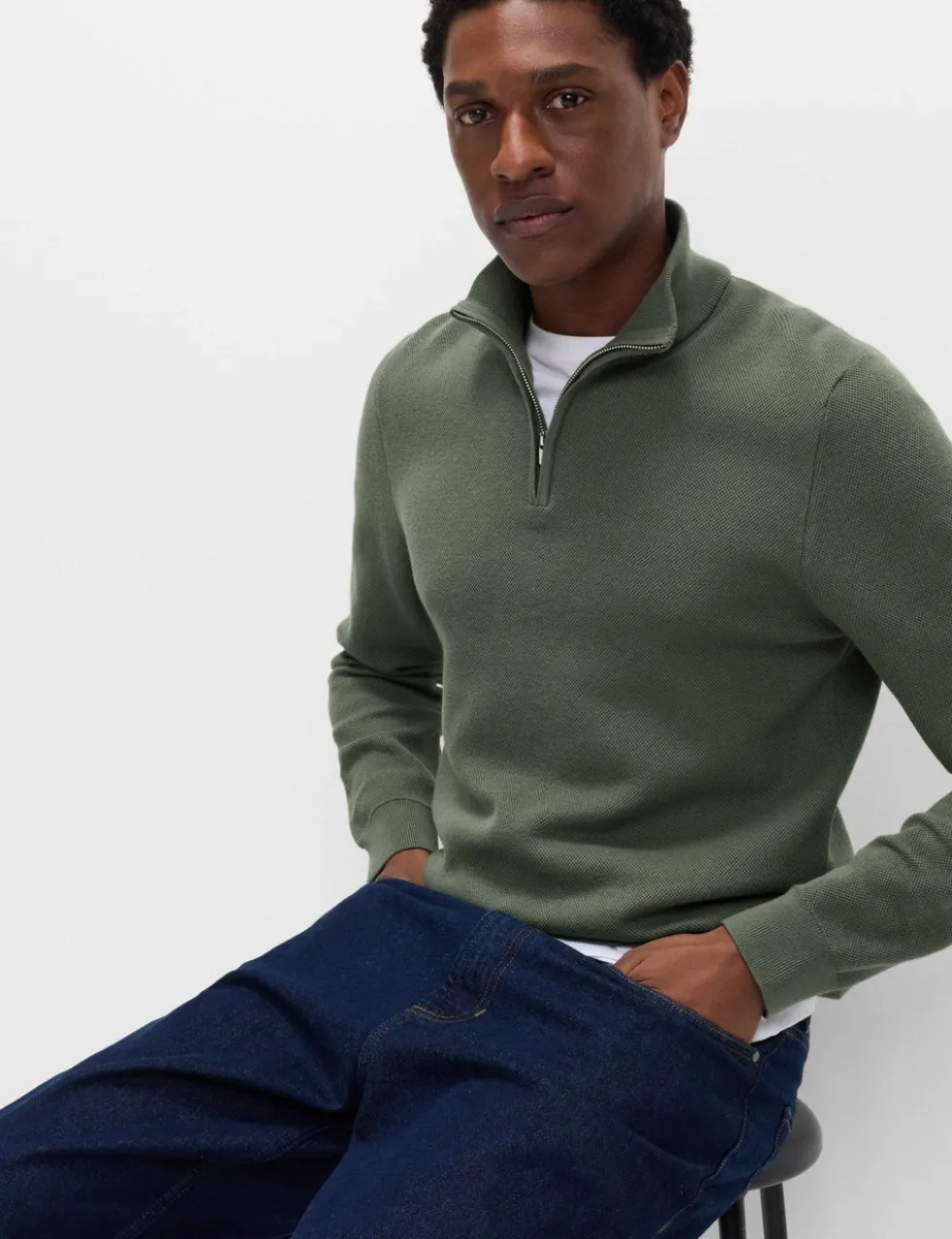 Cotton Rich Textured Half Zip Jumper